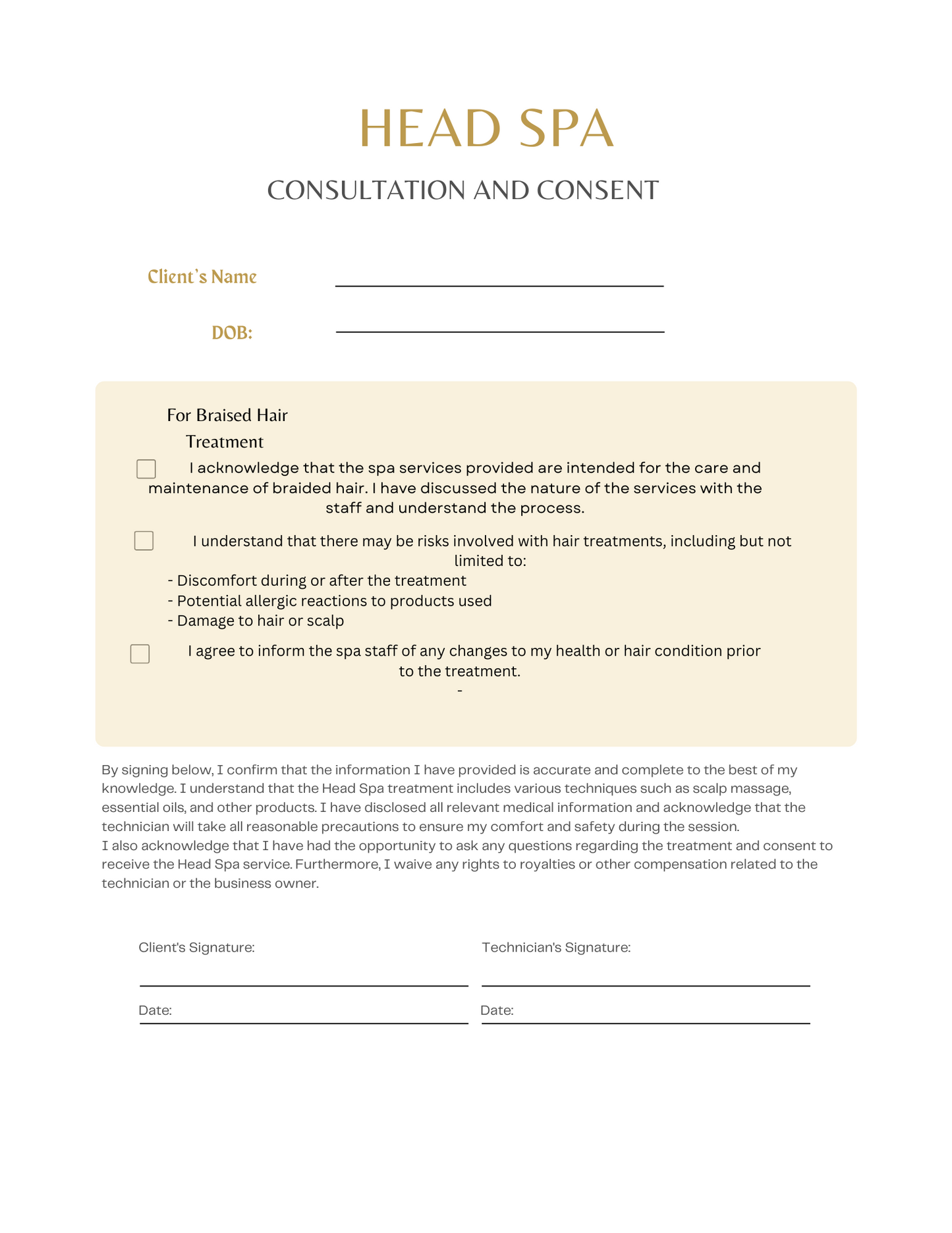 HEAD SPA CONSENT AND INTAKE FORM