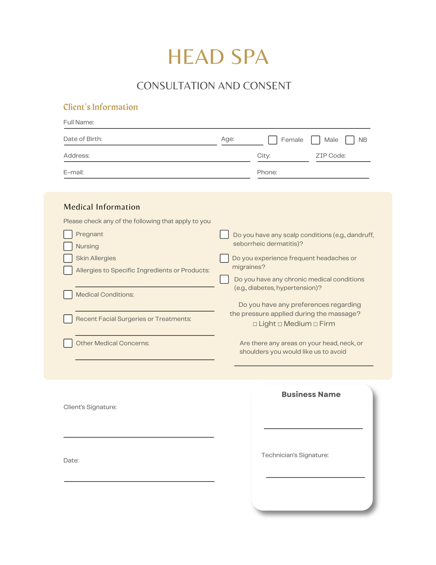HEAD SPA CONSENT AND INTAKE FORM