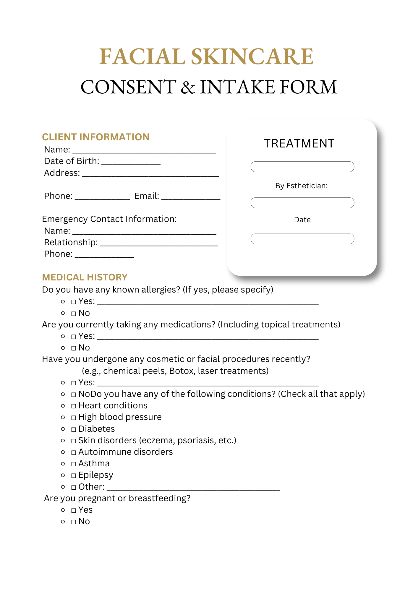 FACIAL SKINCARE DIGITAL CONSENT FORMS