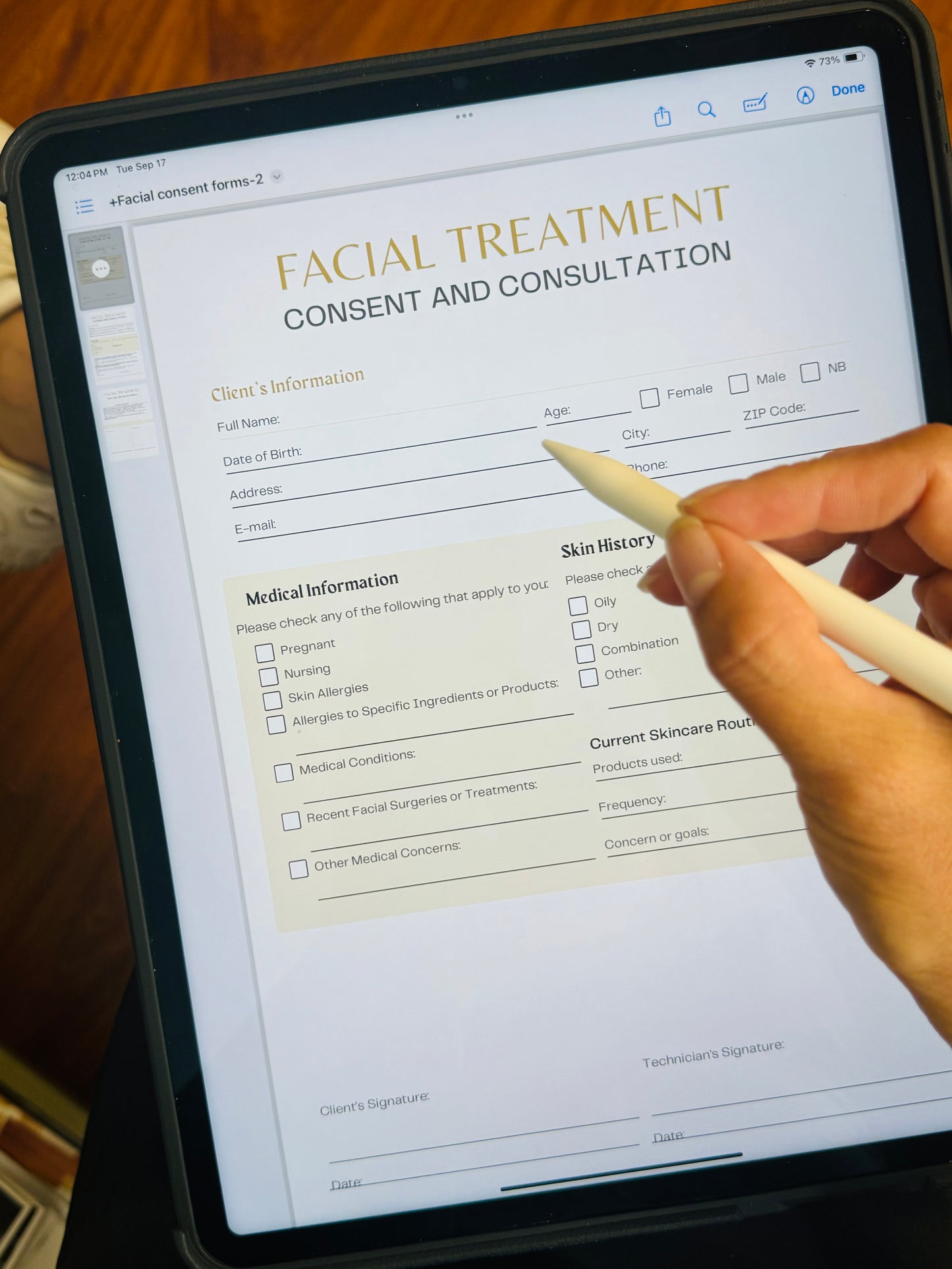 FACIAL SKINCARE DIGITAL CONSENT FORMS