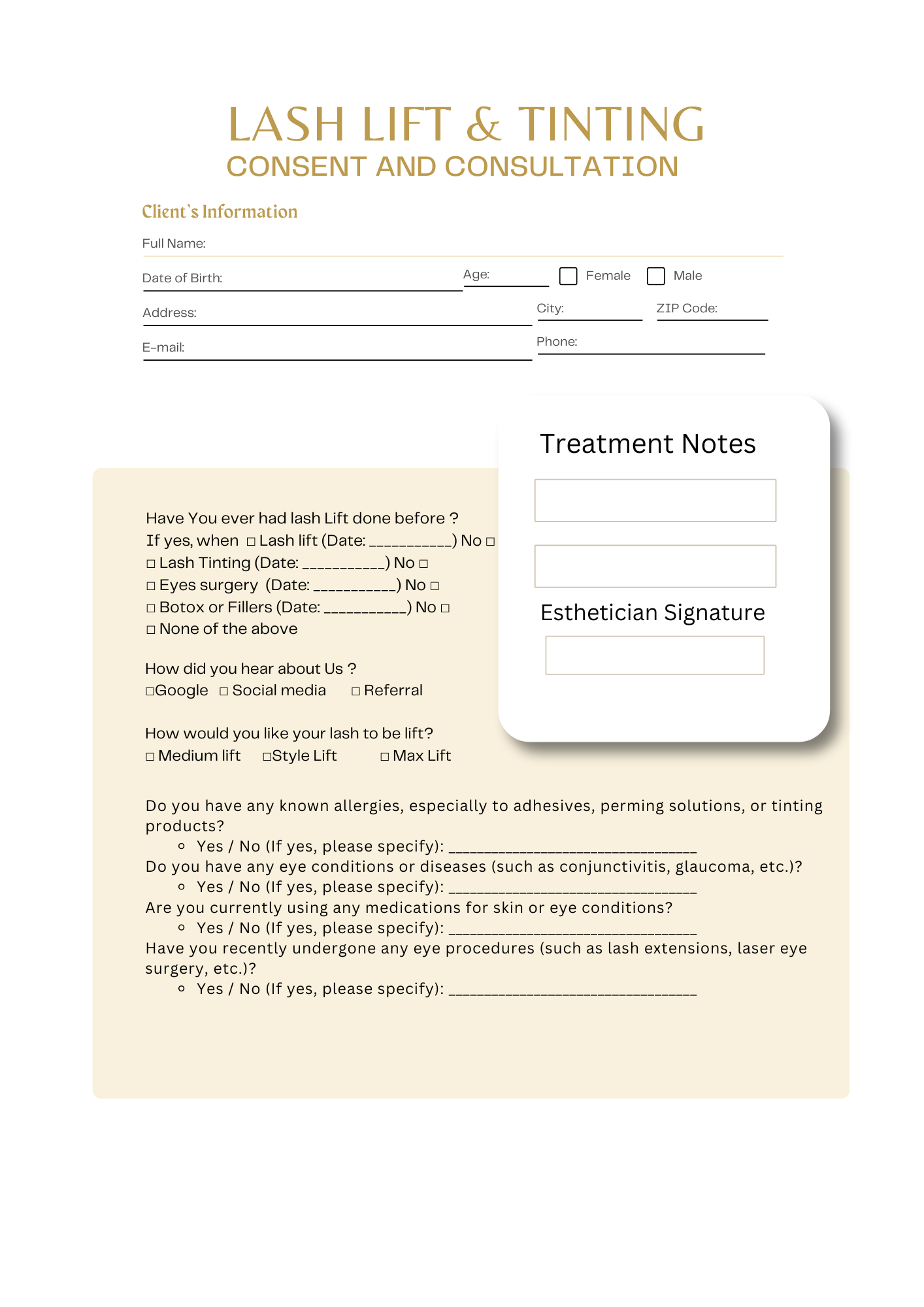 LASH LIFT CONSENT AND INTAKE FORM
