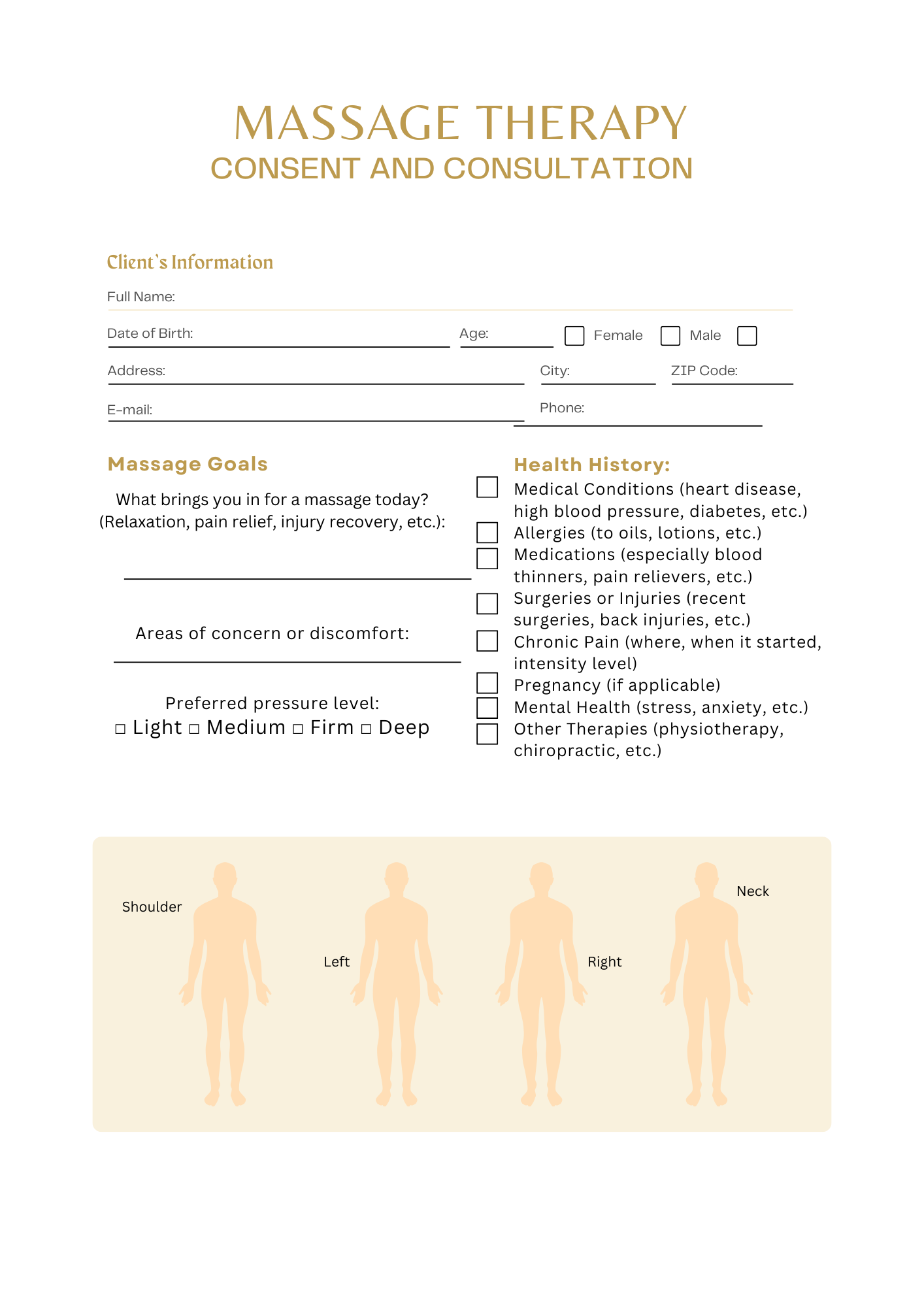 MASSAGE CONSENT AND INTAKE FORM