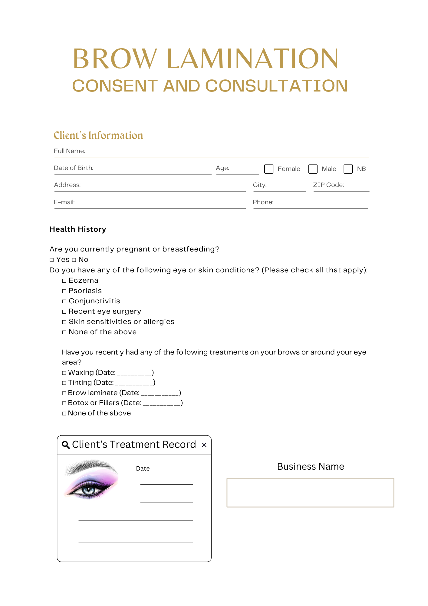 BROW LAMINATION CONSENT AND INTAKE FORM