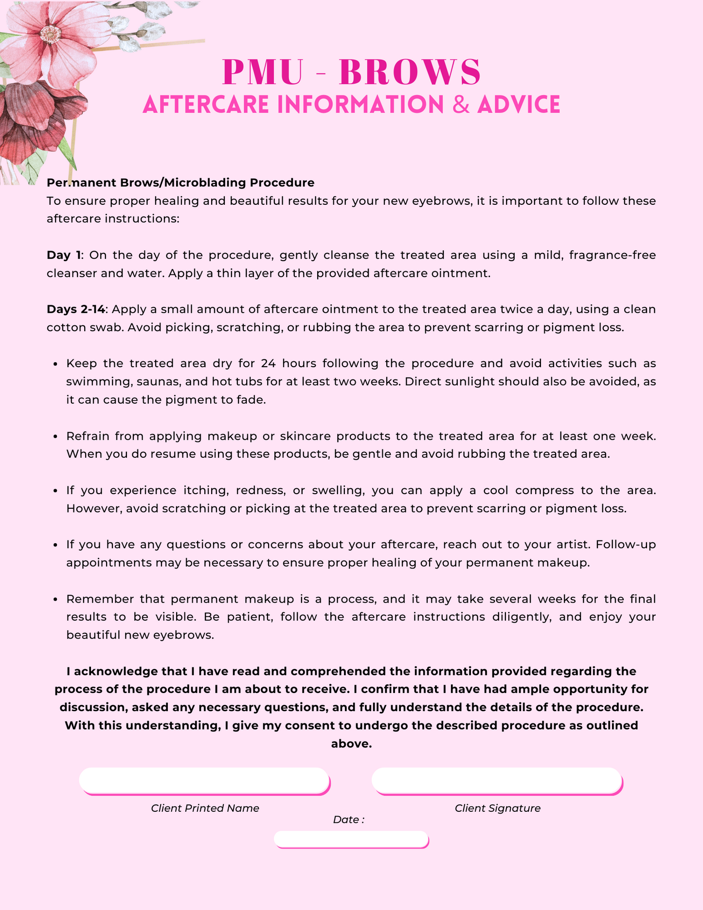 PMU BROWS CONSENT AND INTAKE FORM
