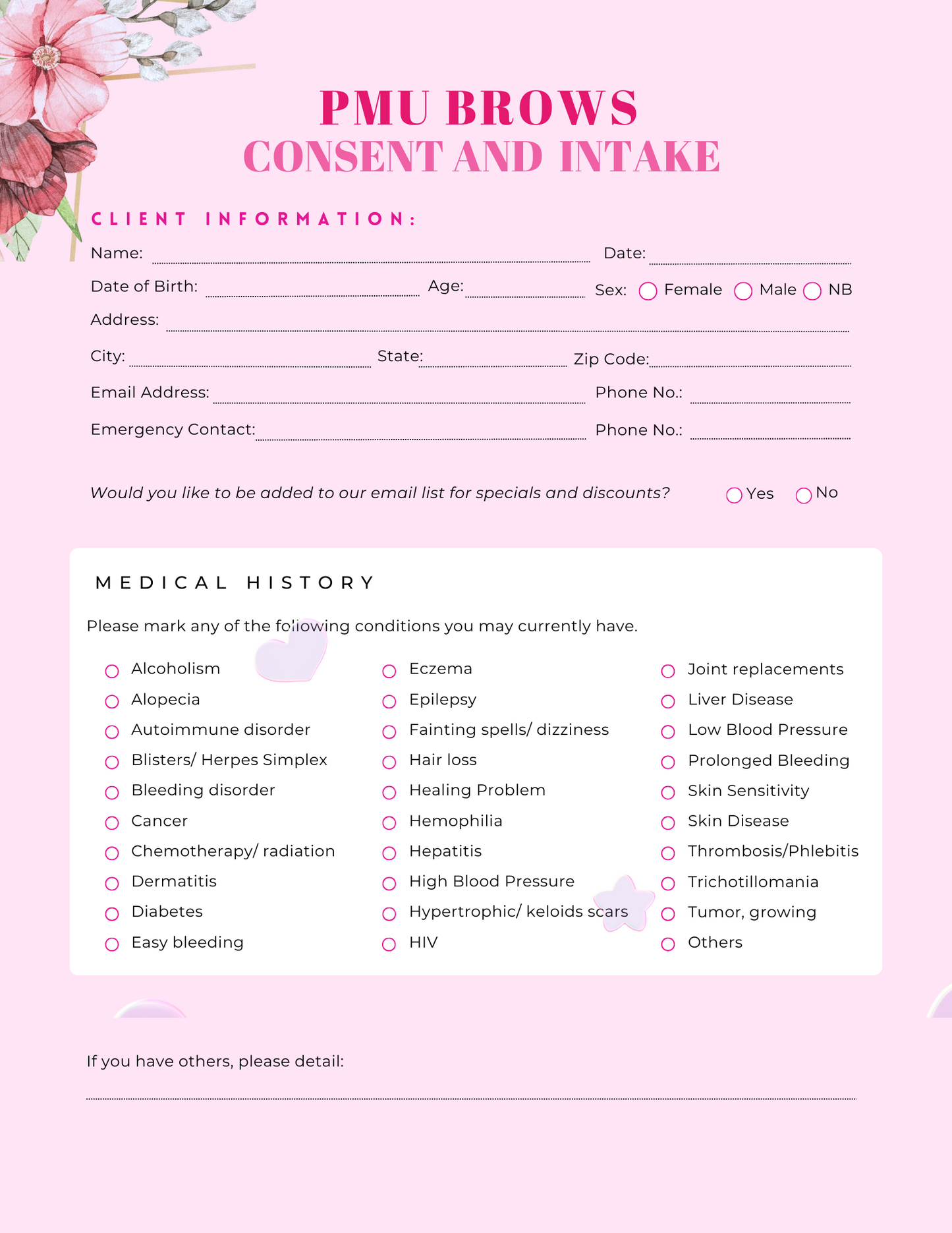 PMU BROWS CONSENT AND INTAKE FORM