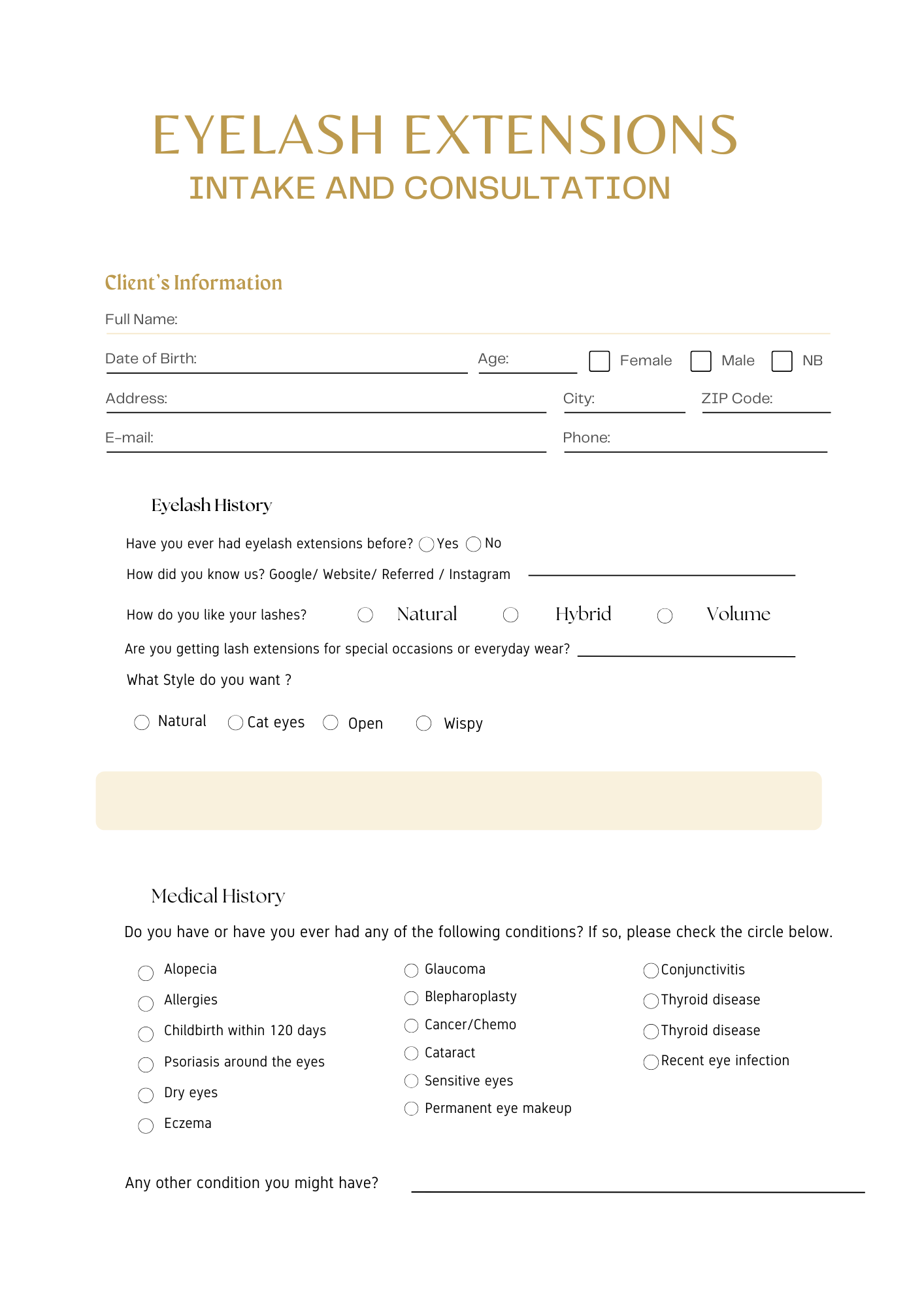EYELASH EXTENSIONS CONSENT AND INTAKE FORM